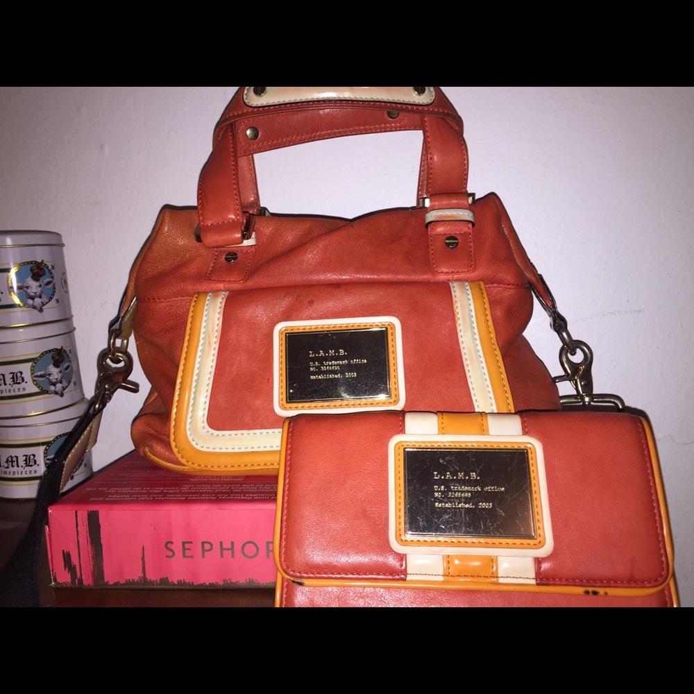 L.A.M.B orange and gray crossbody & Wallet